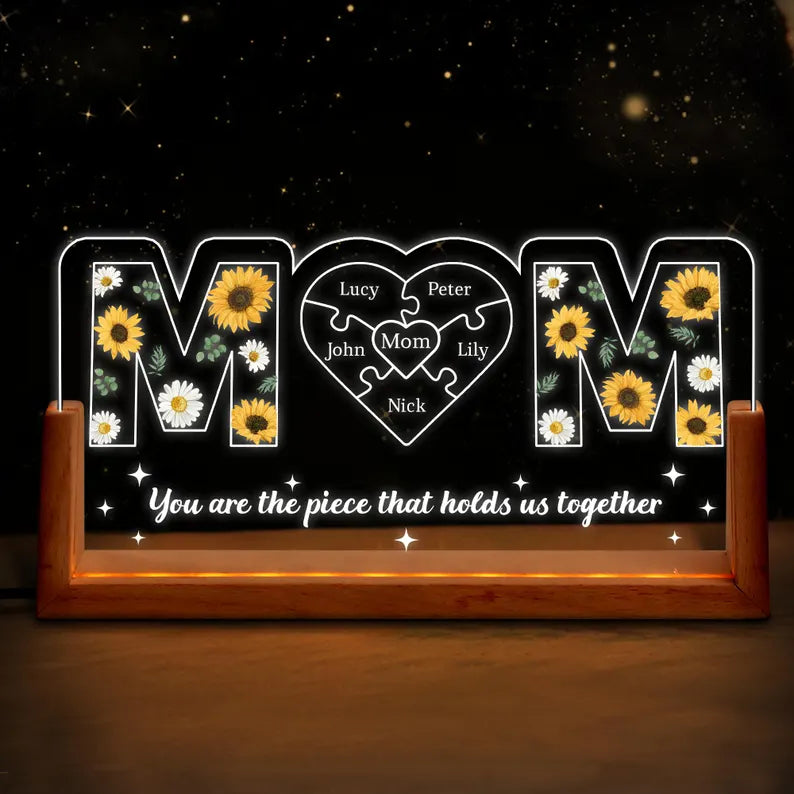 Custom Mother's Day Puzzle Night Light, Custom Mom Sunflower Gift, Mother's Day Gift, Gift For Mom, Mom Birthday Gift, Mom Gift From Kids