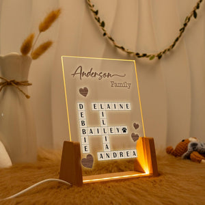 Personalized Scrabble Family Name Nightlight: Crossword Puzzle Lamp