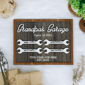 Grandpa's Garage Wood Sign, Fathers Day Wood Sign, Layered Wood Sign for Dad Workshop, Grandpa Wood Plaque, Personalized Gift from Kid