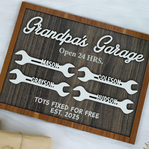 Grandpa's Garage Wood Sign, Fathers Day Wood Sign, Layered Wood Sign for Dad Workshop, Grandpa Wood Plaque, Personalized Gift from Kid