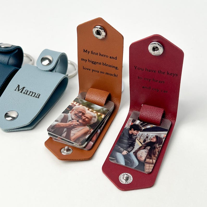 Personalized Mens Leather Keychain with Photo,Metal Tag Photo Keychain,Engraved key chain,Valentines Gifts for Him,Anniversary Gifts for Him
