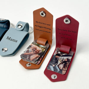 Personalized Mens Leather Keychain with Photo,Metal Tag Photo Keychain,Engraved key chain,Valentines Gifts for Him,Anniversary Gifts for Him