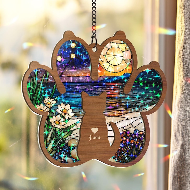 Personalized Cat Memorial Suncatcher, Custom Pet Loss Sympathy Gift, Cat Remembrance Keepsake, Pet Memorial Decor, Loss of Cat Tribute
