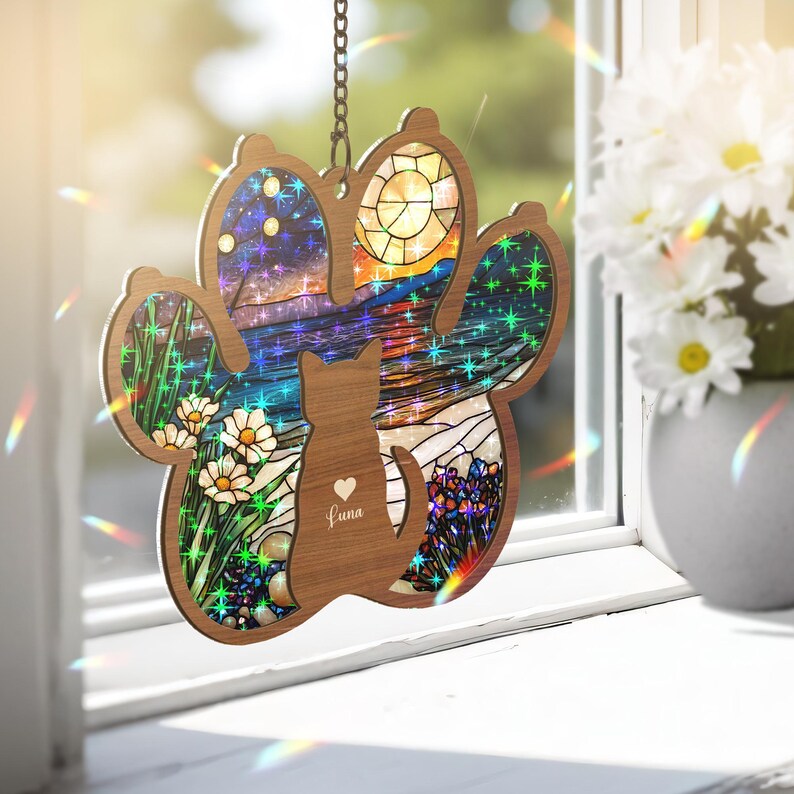 Personalized Cat Memorial Suncatcher, Custom Pet Loss Sympathy Gift, Cat Remembrance Keepsake, Pet Memorial Decor, Loss of Cat Tribute