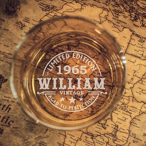 Custom 60th Birthday Whiskey Glass - Personalized Vintage Rock Glass Gifts for Men, Gift for Bourbon Lovers