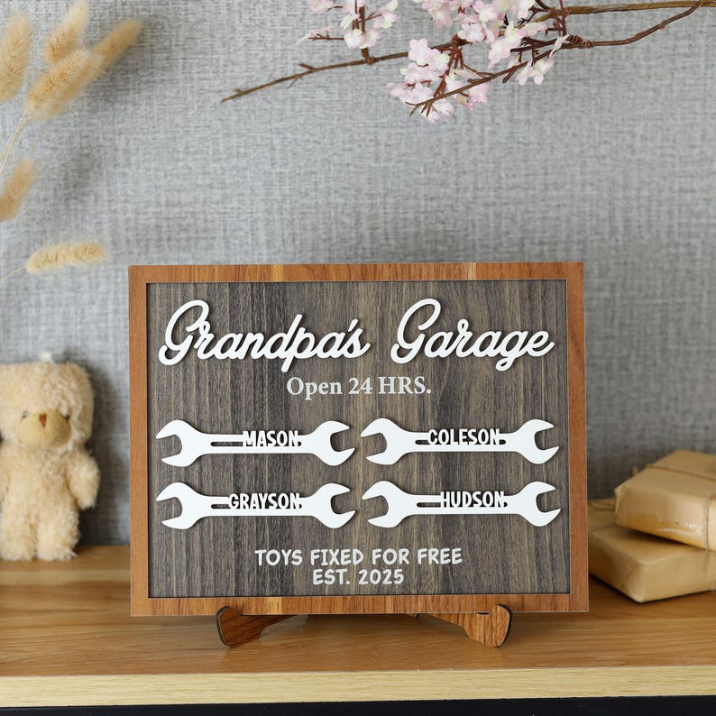 Grandpa's Garage Wood Sign, Fathers Day Wood Sign, Layered Wood Sign for Dad Workshop, Grandpa Wood Plaque, Personalized Gift from Kid