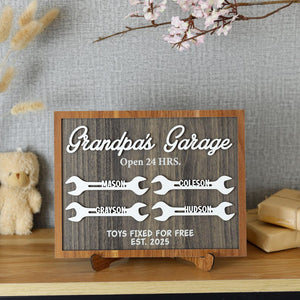 Grandpa's Garage Wood Sign, Fathers Day Wood Sign, Layered Wood Sign for Dad Workshop, Grandpa Wood Plaque, Personalized Gift from Kid