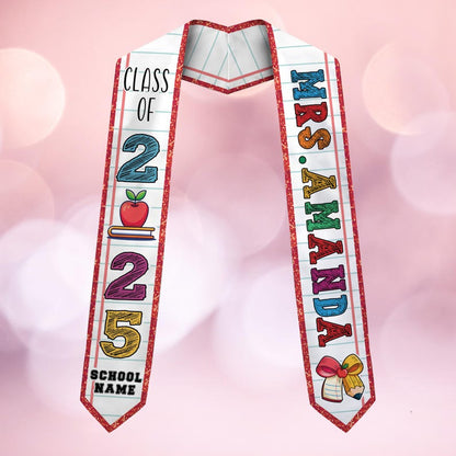 Custom Graduation Stole, Class of 2025 Stole, Personalized Teacher Stole, Custom Name Stole, Graduation Stole with School Name, Teacher Gift