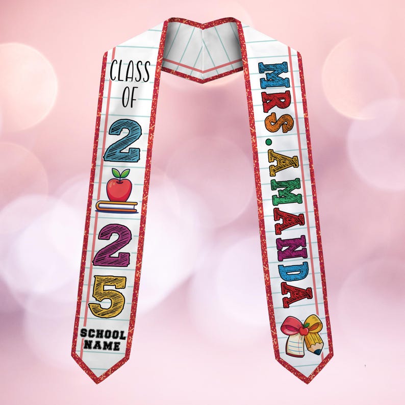 Custom Graduation Stole, Class of 2025 Stole, Personalized Teacher Stole, Custom Name Stole, Graduation Stole with School Name, Teacher Gift