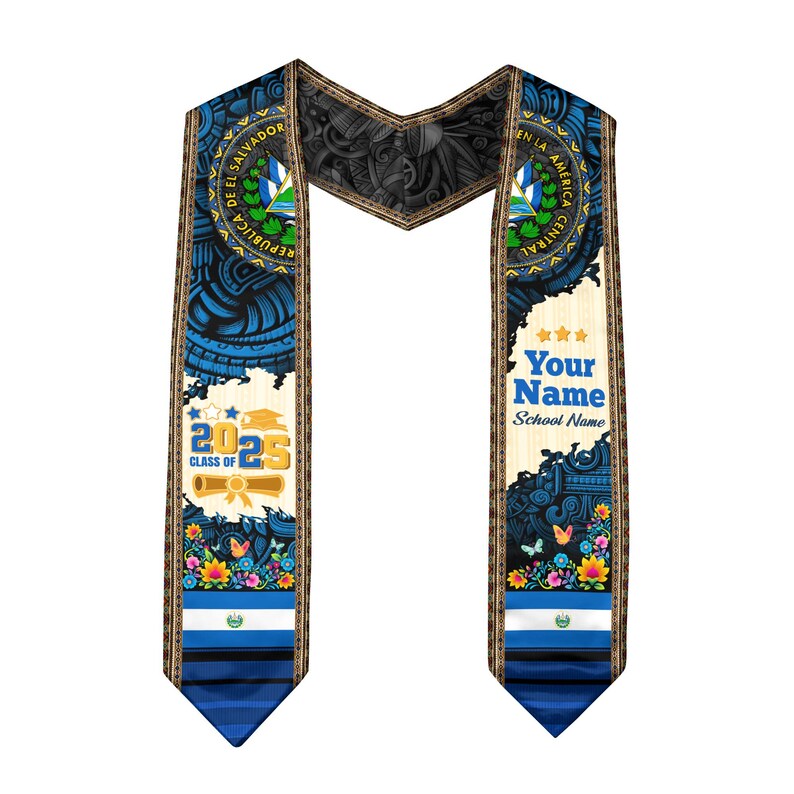 Custom Salvadorans Flag Graduation Sash 2025, El Salvador Graduation Stole 2025, Salvadorans Graduation Sash, Graduation Stole 2025