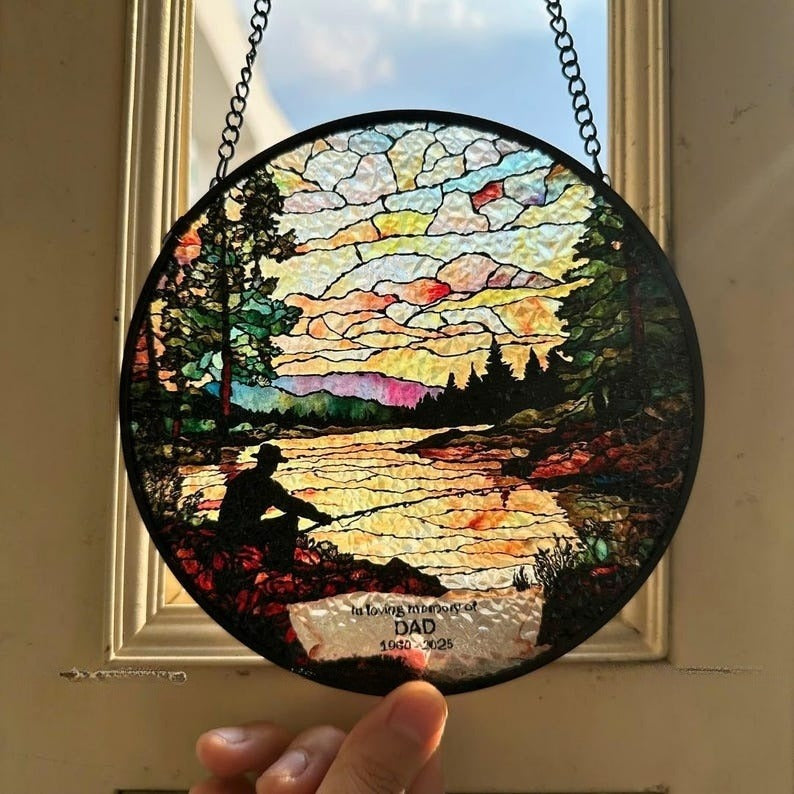 Fishing Memorial Suncatcher, Gone Fishing in Heaven Window Hanging, Memorial Gift for Fisherman, Loss Of Dad/ Grandpa, Memorial Home Decor