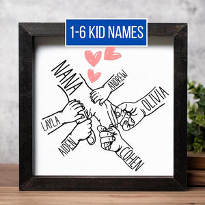 Personalized Mom Holding Kids Hands Sign, Mothers Day Gift Personalized Gift for Mom with Kids Names Rustic Framed Wooden Sign for Mom Gifts