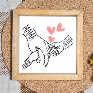 Personalized Mom Holding Kids Hands Sign, Mothers Day Gift Personalized Gift for Mom with Kids Names Rustic Framed Wooden Sign for Mom Gifts