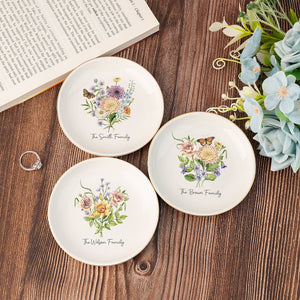 Personalised Birth Flower Trinket Dish,Family Bouquet Jewelry Dish,Watercolor Flower Ring Dish,Wedding Gift for Her,Birthday Gift For Mom