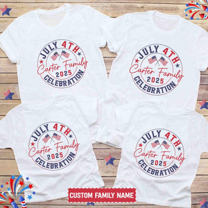 Personalized July 4th Family Celebration Shirt, Custom Family Last Name Shirts, Matching 4th of July Shirts, Patriotic Family T-Shirts