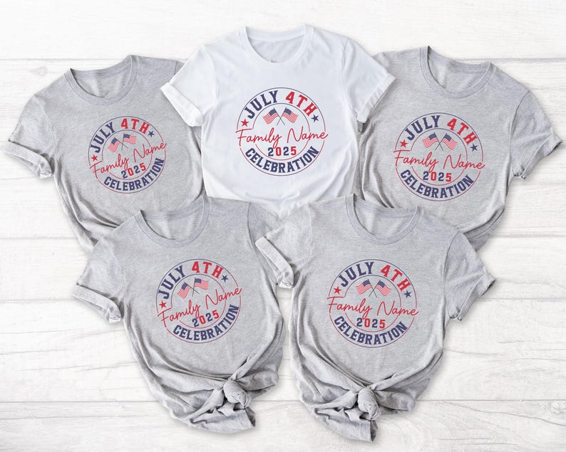 Personalized July 4th Family Celebration Shirt, Custom Family Last Name Shirts, Matching 4th of July Shirts, Patriotic Family T-Shirts