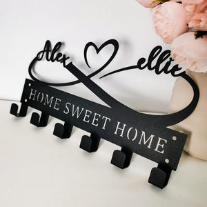 Custom Couple Heart Key Holder, Personalized Name Wall Decor, Infinity Heart Metal Sign, Key Organizer, Housewarming Gift, Christmas Gift