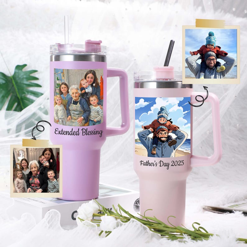 Custom Photo 40oz Tumbler, Custom Collage Tumbler Cup with Straw, Mother s Day Tumbler, Personalized Picture Mug, Family Memories, Gift for Grandma