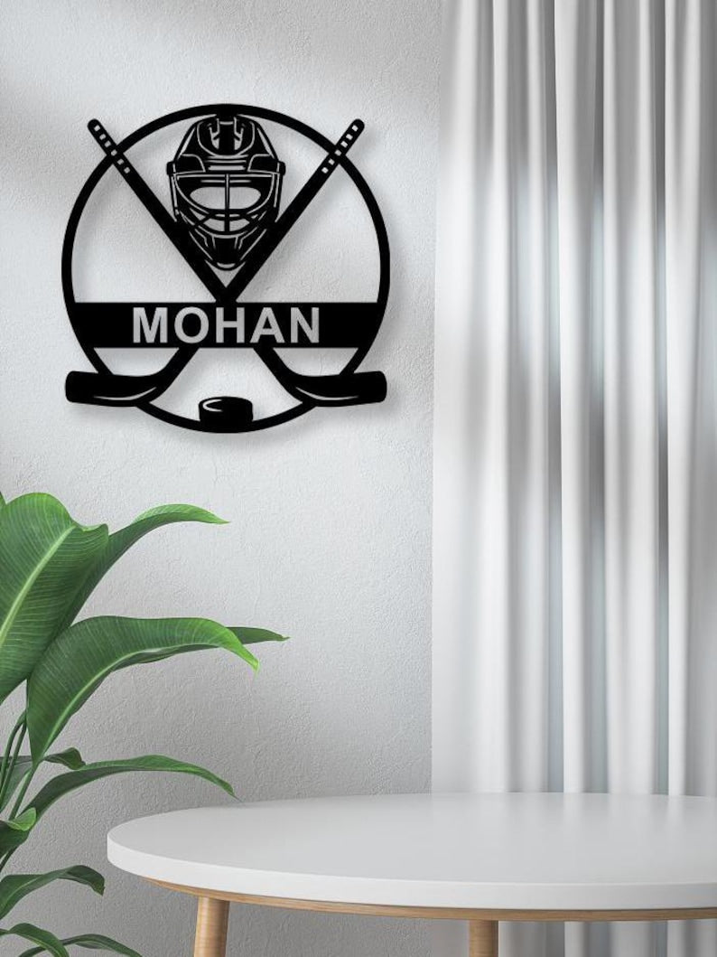 Custom Metal Ice Hockey Name Sign, Personalised Player Stick Wall Art With LED, Hockey Gifts For Kid Boy Girl, Hockey Wall Decor, Door Sign