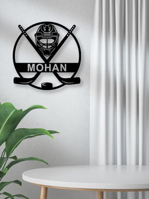 Custom Metal Ice Hockey Name Sign, Personalised Player Stick Wall Art With LED, Hockey Gifts For Kid Boy Girl, Hockey Wall Decor, Door Sign