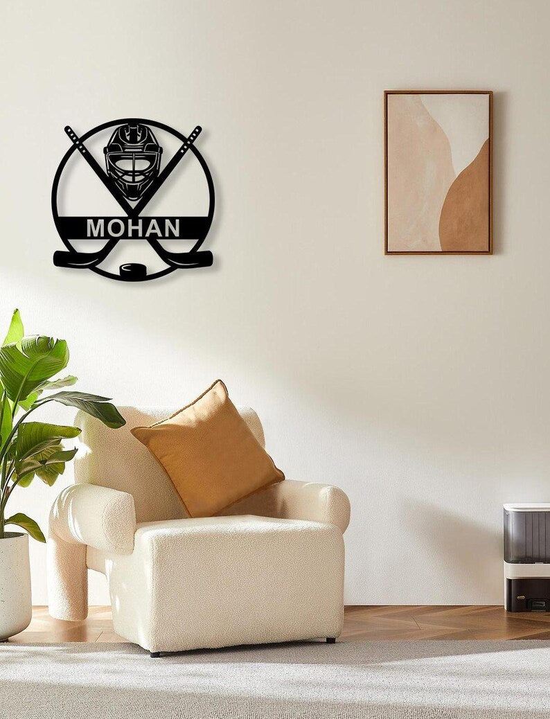 Custom Metal Ice Hockey Name Sign, Personalised Player Stick Wall Art With LED, Hockey Gifts For Kid Boy Girl, Hockey Wall Decor, Door Sign