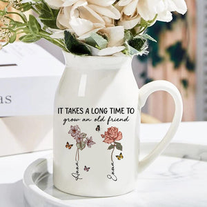 Personalized Friendship Floral Ceramic Vase, Custom Best Friend Birth Month Flower Vase, Friendship Gifts, Besties Gift, Best Friend Gift