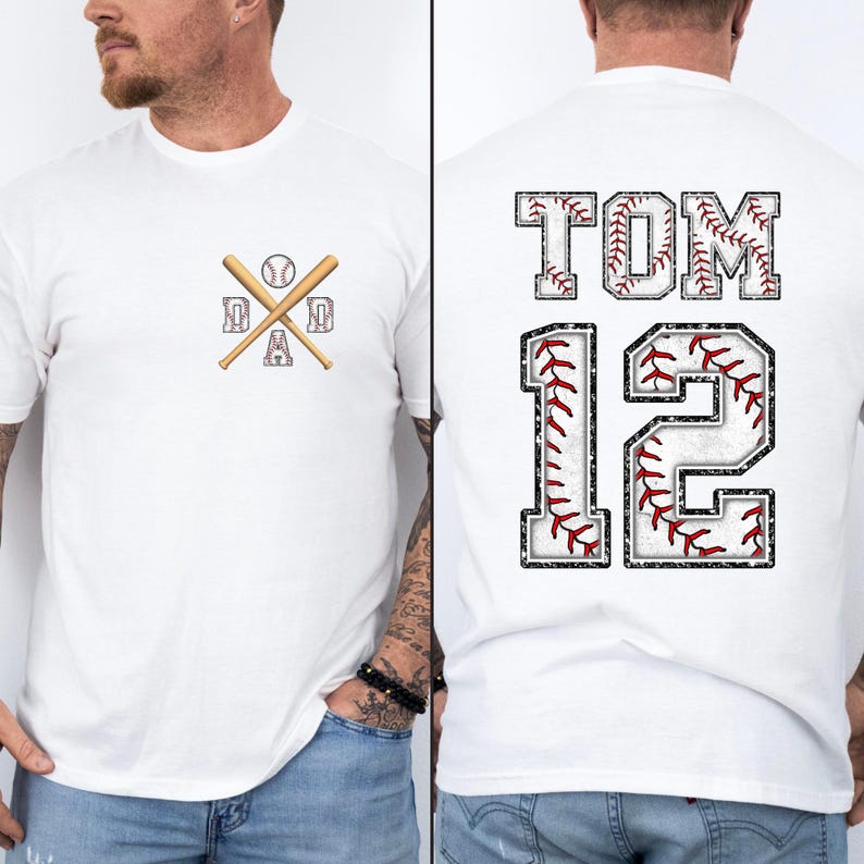Custom Baseball Dad Shirt With Kids Number and Name, Custom Dad Shirt, Baseball Dad Gift, Baseball Season Tee, Fathers Day Shirt