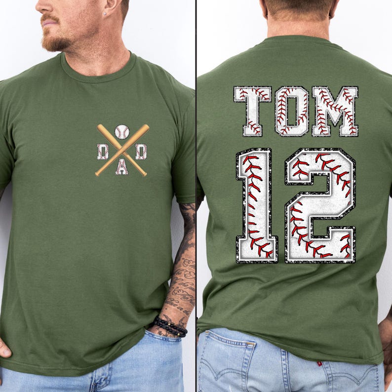 Custom Baseball Dad Shirt With Kids Number and Name, Custom Dad Shirt, Baseball Dad Gift, Baseball Season Tee, Fathers Day Shirt