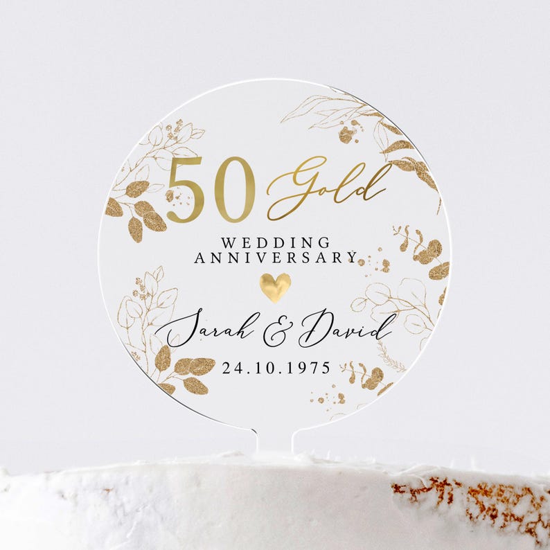 Personalised Anniversary Cake Topper, Golden Anniversary Cake Topper, 50th Anniversary Cake Topper, 50th Anniversary Gift, 50h Anniversary