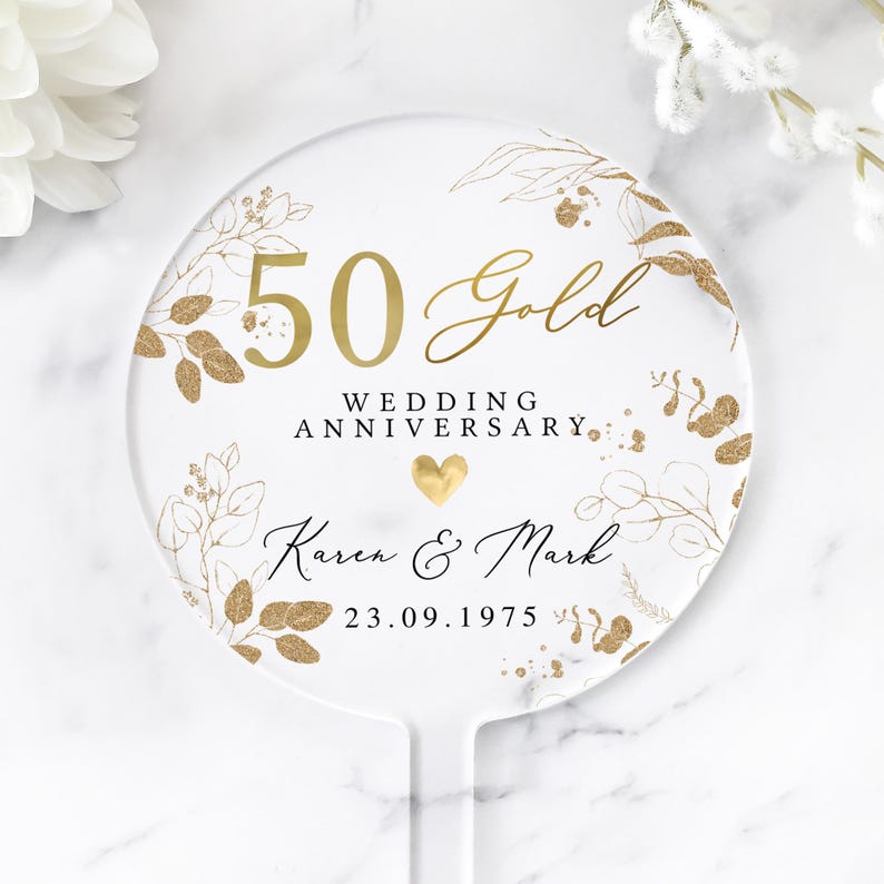 Personalised Anniversary Cake Topper, Golden Anniversary Cake Topper, 50th Anniversary Cake Topper, 50th Anniversary Gift, 50h Anniversary