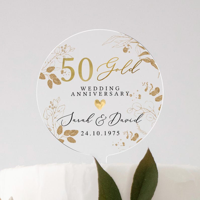 Personalised Anniversary Cake Topper, Golden Anniversary Cake Topper, 50th Anniversary Cake Topper, 50th Anniversary Gift, 50h Anniversary