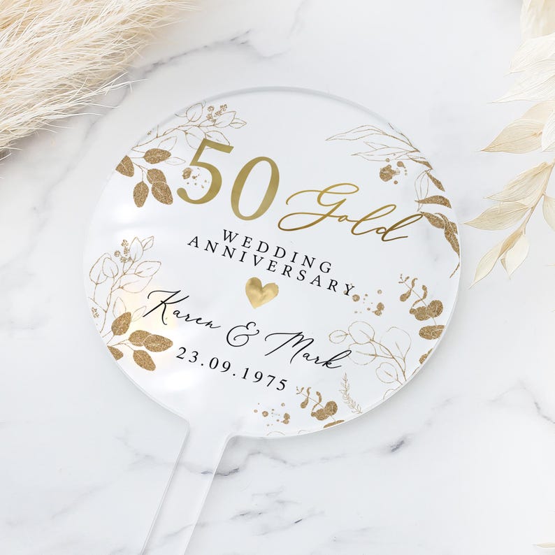 Personalised Anniversary Cake Topper, Golden Anniversary Cake Topper, 50th Anniversary Cake Topper, 50th Anniversary Gift, 50h Anniversary