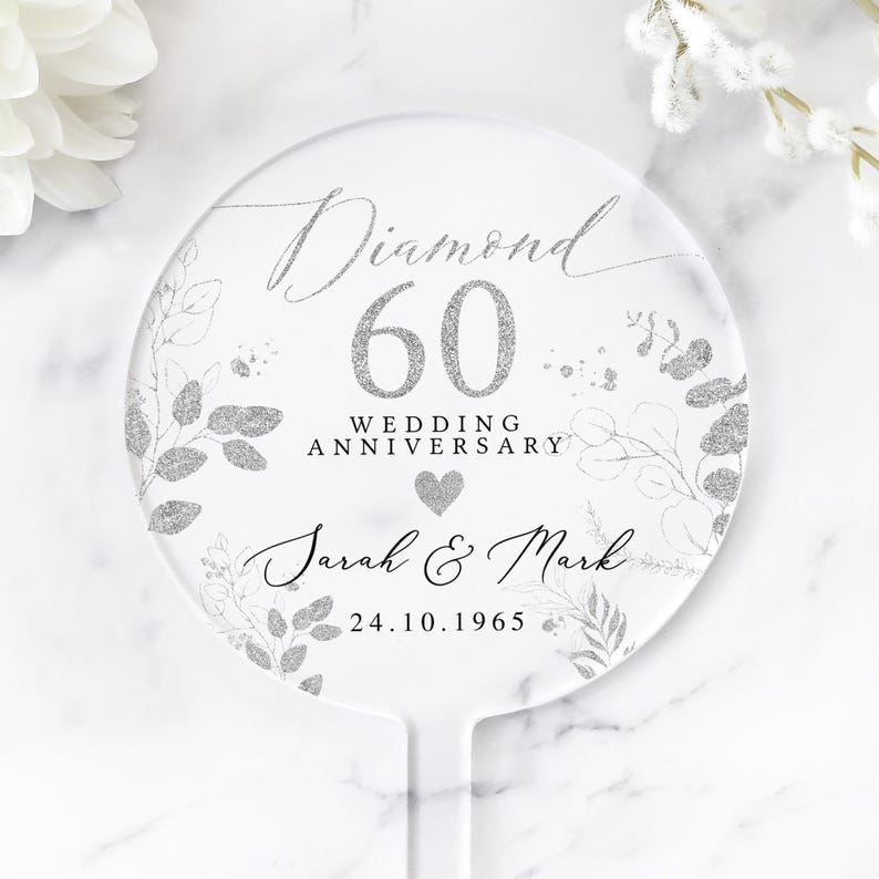 Personalised Anniversary Cake Topper, Diamond Anniversary Cake Topper, 60th Anniversary Cake Topper, 60th Anniversary Gift, 60th Anniversary