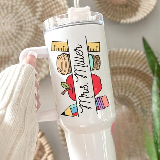 Teacher 40oz Tumbler, Custom Teacher Tumbler with Handle Gift for Teacher Appreciation Gift Teacher Thank You Teacher Travel Mug Teacher Cup