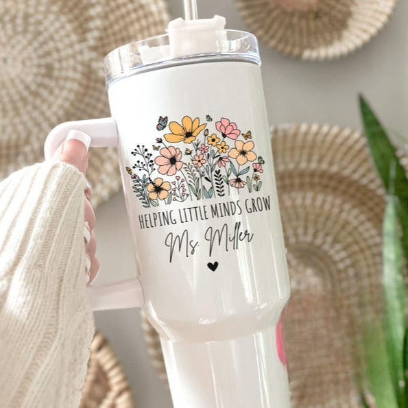 Teacher 40oz Tumbler Helping Little Mind Grow Teacher Tumbler with Handle Teacher Appreciation Gift Thank You Teacher Travel Mug Teacher Cup
