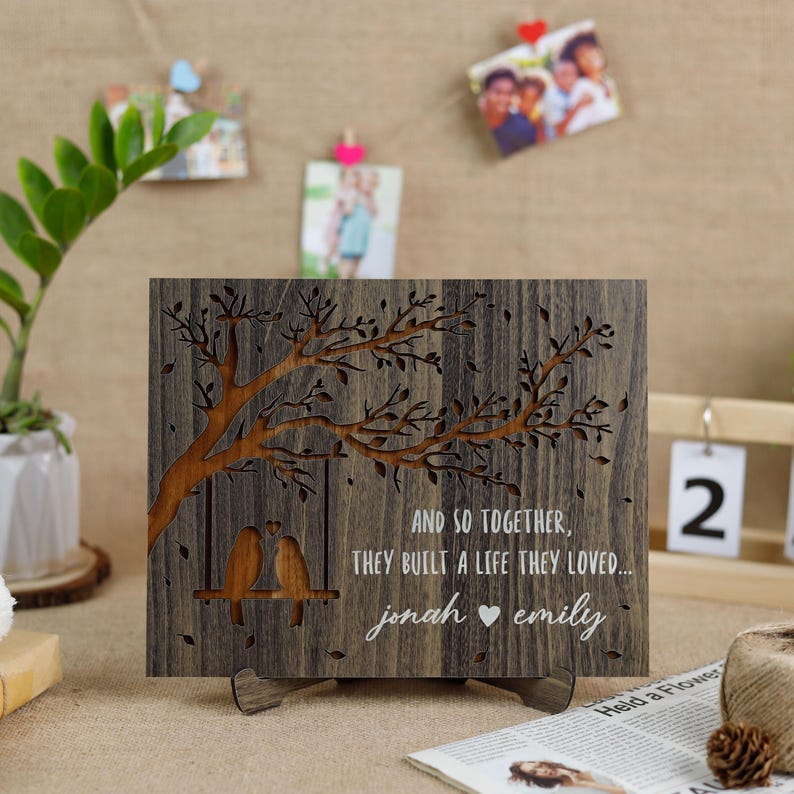 Personalized Love Birds Couple Plaque, Engagement Wedding Anniversary Gift, Custom Long Distance Couple Gift for Parent Grandparent