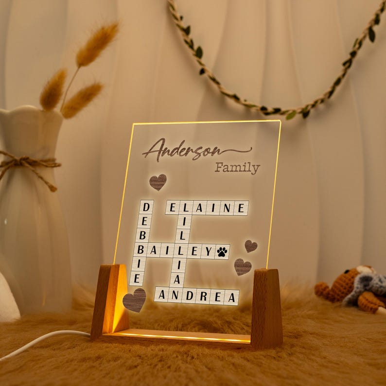 Personalized Scrabble Family Name Nightlight: Crossword Puzzle Lamp