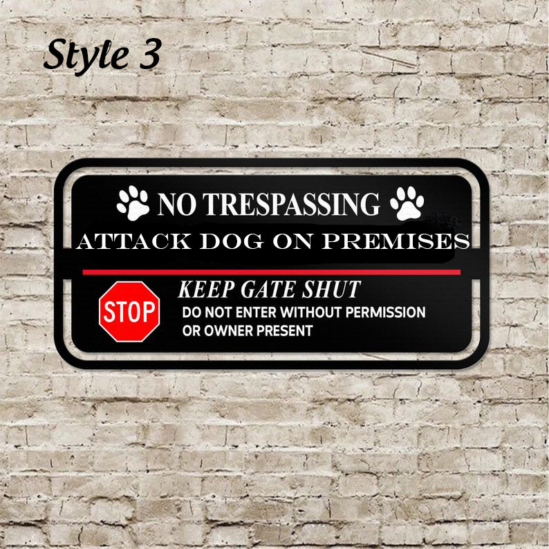 No Trespassing Dog on Premises Sign, Keep Gate Shut Warning, Outdoor Metal Yard Sign, No Trespassing Metal Sign, Beware of Dog Warning