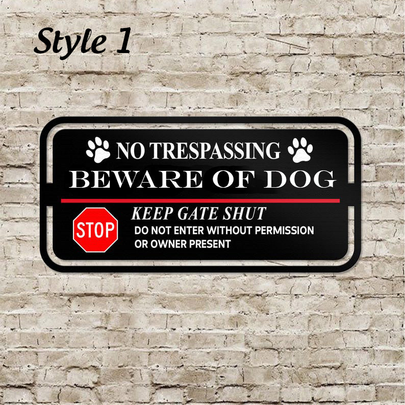 No Trespassing Dog on Premises Sign, Keep Gate Shut Warning, Outdoor Metal Yard Sign, No Trespassing Metal Sign, Beware of Dog Warning