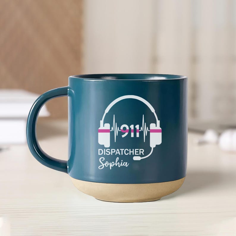 Personalized 911 Dispatcher Pottery Mug, Dispatch Gift for Thin Gold Line 911 First Responder, Cup for Police Dispatcher Appreciation Week