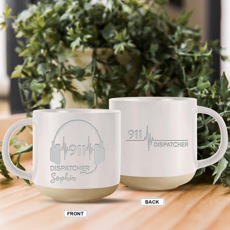 Personalized 911 Dispatcher Pottery Mug, Dispatch Gift for Thin Gold Line 911 First Responder, Cup for Police Dispatcher Appreciation Week