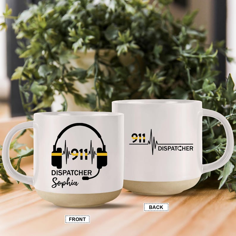 Personalized 911 Dispatcher Pottery Mug, Dispatch Gift for Thin Gold Line 911 First Responder, Cup for Police Dispatcher Appreciation Week