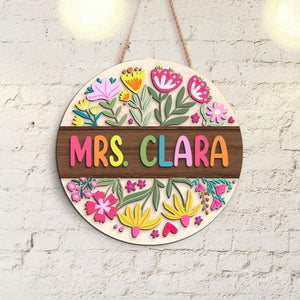 Custom 3D Teacher Door Hanger, Gift For Teacher, Floral Teacher Name Door Hanger, Classroom Decor, Back To School Gift, Teacher Welcome Sign