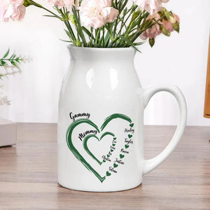 Personalized Family Heart Ceramic Vase Custom Names, Mother's Day Gift