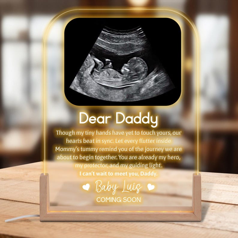 New Dad Gift, Dear Daddy Personalized Ultrasound Photo LED Acrylic Plaque, New Dad, First Fathers Day Gift, Custom Night Light for Dad
