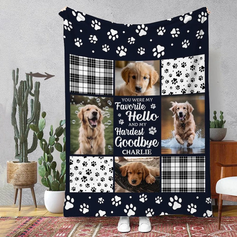 Custom Dog Photo Blanket, Personalized Pet Memorial Fleece Blanket Pet Loss, Custom Pet Photo Collage, Unique Gift for Parents Pet Lover