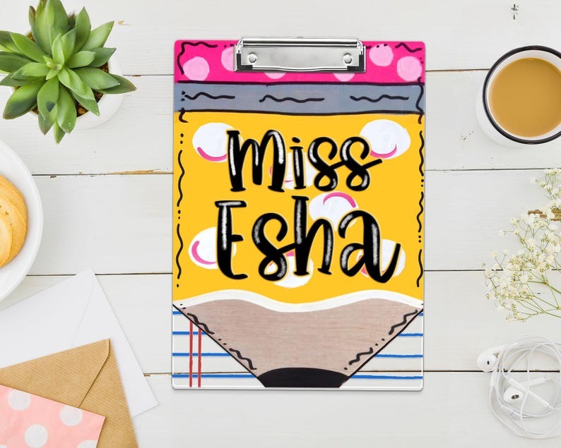 Personalized Teacher Appreciation Gift, Custom Pencil Teacher Acrylic Clipboard, Teacher Name Clipboard, End Of Year, Back to School Gift