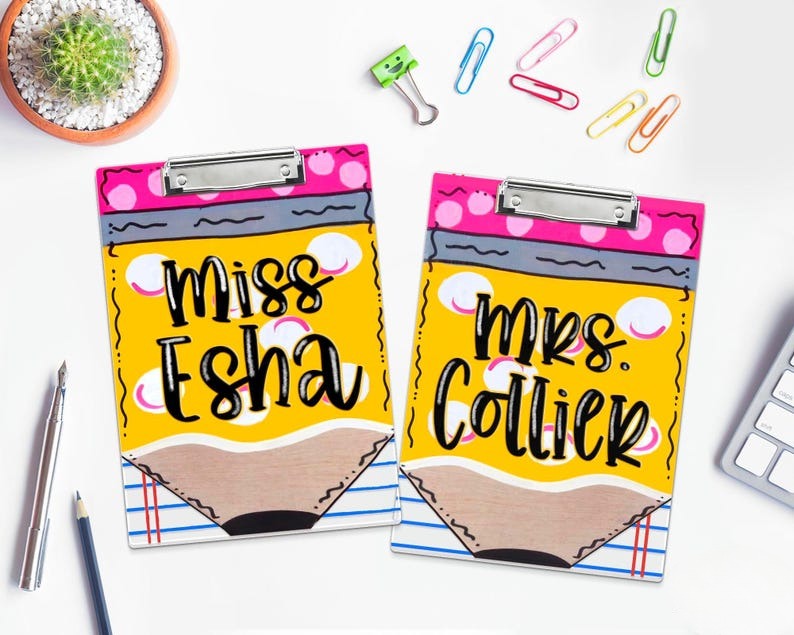 Personalized Teacher Appreciation Gift, Custom Pencil Teacher Acrylic Clipboard, Teacher Name Clipboard, End Of Year, Back to School Gift