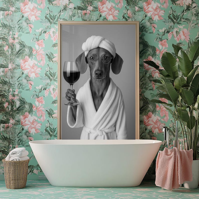 Custom Pet Portrait Photo Funny Bathroom Art Dog Reading Newspaper on Toilet Dog Wall Art Dog in Toilet Pet in Bathtub Personalized pet gift