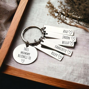 Fathers Day Gift Present Dad Daddy Mummy Belongs To Family Keyring Set - Nanny, Mum, Mom Car Drive Personalised Name Tags